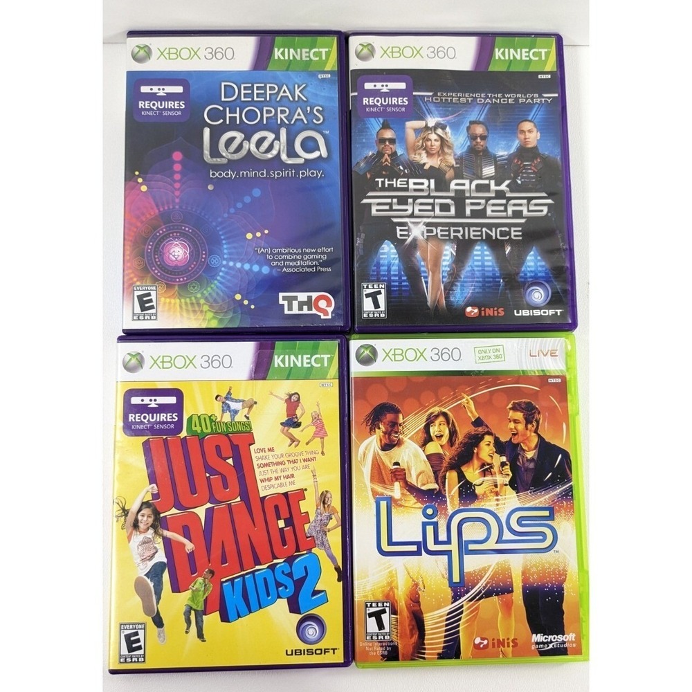 Xbox 360 Kinect Game Lot Black Eyed Peas Just Dance Kids 2 Deepak Chopra Lips